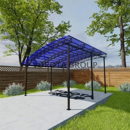Полуарочный навес синего цвета, сотовый поликарбонат 4500*7000