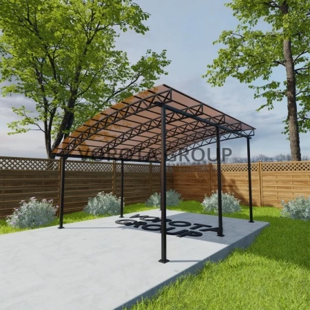 Полуарочный навес янтарного цвета, сотовый поликарбонат 5500*10000